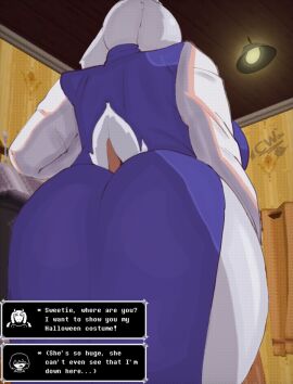 anthro ass big_ass big_breasts breasts cartoonwizzard clothing curvy_figure deltarune english_text female furry furry_female goat_girl goat_horns goat_humanoid goat_tail kris_(deltarune) perspective text toriel undertale_(series)