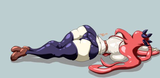 ass_visible_through_thighs double_(skullgirls) female filia_(skullgirls) laying_down skullgirls