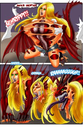blonde_hair disguise dragon female johnnyharadrim muscular original original_character shorts skinsuit tearing_clothes transformation