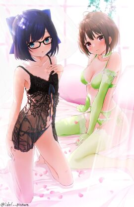 2girls :o a-chan_(hololive) absurd_res absurdres arm_gloves arm_support ass bare_armpits bare_ass bare_back bare_belly bare_butt bare_calves bare_chest bare_hands bare_hips bare_knees bare_legs bare_midriff bare_navel bare_shoulders bare_soles bare_thighs bare_torso barefoot bed_sheet belly belly_button black_bra black_camisole black_glasses black_lingerie black_lingerie_panties black_panties black_underwear blue-eyed_female blue-haired_female blue_eyebrows blue_eyes blue_hair blue_hair_ribbon blue_ribbon blush blushing_at_viewer blushing_female bob_cut bra breasts brown-haired_female brown_eyebrows brown_hair camisole choker cleavage collar collarbone curtains curvy curvy_body curvy_female curvy_figure curvy_hips curvy_thighs dot_nose embarrassed_female ex_idol exposed_belly exposed_midriff feet female female_focus female_only fingers flat_belly flat_chest flat_chested flower_petals frilled_bra frilled_panties full_body garter_straps glasses gloves green_arm_gloves green_bra green_choker green_collar green_garter_straps green_gloves green_legwear green_leotard green_lingerie green_panties green_stockings green_thighhighs green_underwear groin hair_ribbon half_naked hand_on_breast hand_on_chest hand_on_hips hand_on_own_breast hand_on_own_chest hand_on_own_hips hand_on_own_thigh hand_on_thigh harusaki_nodoka head_tilt high_resolution highres hololive hololive_staff indoor indoor_nudity indoors kneeling knees lace_bra lace_panties lace_underwear laced_bra laced_panties laced_underwear legs legwear leotard light-skinned_female light_skin lingerie lingerie_bra lingerie_panties looking_at_viewer m_legs medium_breasts medium_hair multiple_females multiple_girls navel negligee nervous nervous_face nervous_female panties parted_bangs petals petite petite_body petite_breasts petite_female pillow pink_pillow pussy red-eyed_female red_eyes ribbon short_hair shoulders shy sideboob simple_background sitting sitting_on_ass sitting_on_bed sitting_skinny skinny_female skinny_waist slender_body slender_waist slim_female slim_waist small_breasts smile smiling_at_viewer soles stockings thick_thighs thighhighs thighs thin_waist tilted_head toes underwear v-line veil virtual_youtuber white_background white_bed_sheet white_curtains white_veil window