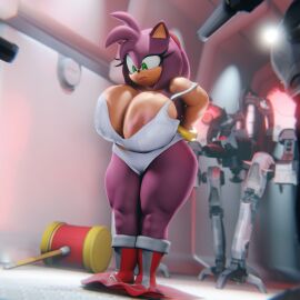 3d amy_rose amy_rose_(vulkyasha) anthro ass big_ass big_breasts big_butt breasts clothed clothing female hammer kidnapping machine robot sega solo sonic_(series) surrounded tools topless vulkyasha