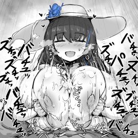 1girls 2024 absurd_res black_and_white breasts closed_eyes cum cum_on_breasts ejaculating_cum ejaculation ejaculation_between_breasts female female_focus geist43195783 goddess_of_victory:_nikke hat huge_breasts male male_pov mary_(bay_goddess)_(nikke) mary_(nikke) nipples paizuri pov steam sun_hat sweat sweatdrop