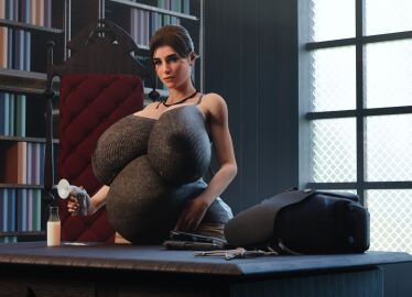 1girls 3d belly big_belly breast_expansion breast_growth breast_growth_(enlargement) breast_pump breastmilk breasts brown_hair clubzenny female huge_breasts hyper_pregnancy lactation lara_croft nipples nipples_visible_through_clothing pregnant solo tomb_raider