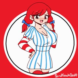 1girls animated brat bratty clothed fast_food female red_hair restaurant scruffmuhgruff solo wendy's