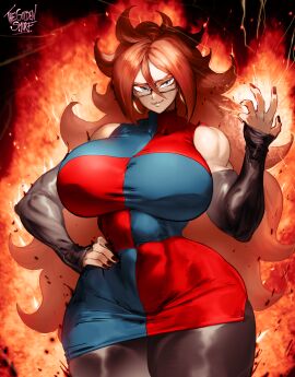 1girls 2025 2d 2d_(artwork) 2d_artwork android_21 big_breasts big_thighs black_leggings black_legwear black_nail_polish black_nails blue_eyes breasts brown_hair color colored dragon_ball dragon_ball_fighterz dragon_ball_super dragon_ball_z ear_piercing earrings epic female female_focus female_only glasses glistening glistening_body glistening_breasts glistening_hair glistening_skin hand_on_hip huge_breasts huge_thighs hyper_thighs large_breasts long_hair looking_at_viewer looking_pleasured massive_thighs muscular muscular_arms muscular_female red_hair shiny_hair shiny_skin shiny_thighs smile smiling smiling_at_viewer solo solo_female solo_focus staring staring_at_viewer thegoldensmurf thick_thighs thighs tight_clothes tight_clothing tight_leggings watermark white_skin white_skinned_female