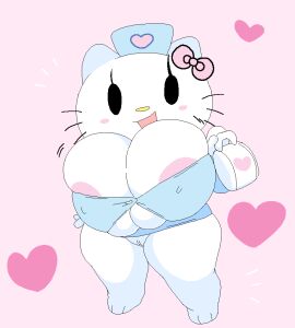 bursting breasts, dream-cassette, hello kitty, hoshime, huge breasts, kitty w...