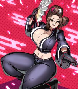 1girls 2024 2d 2d_(artwork) alternate_costume big_breasts breasts brown_eyes brown_hair captain_kirb cleavage clothed clothing fatal_fury fatal_fury:_city_of_the_wolves female female_focus female_only fully_clothed inner_sideboob king_of_fighters light-skinned_female light_skin mai_shiranui mai_shiranui_(city_of_the_wolves) midriff navel png snk solo solo_female solo_focus thick_thighs thighs tight_clothing