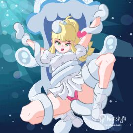 brain_drain erect_nipples erect_nipples_under_clothes hanshyn hypno hypnosis large_breasts lillie_(pokemon) mind_control nipple_bulge open_mouth pink_panties pokemon pokemon_sm pussy_press rubbing_pussy squirting tentacle tentacle_bondage tight_clothing tongue_out trapped under_skirt wet_pussy