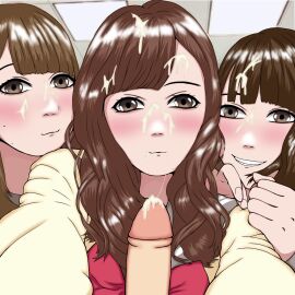 3girls aida_rikako cum cum_on_face cumshot dick female group_masturbation guilty_kiss kobayashi_aika love_live! love_live!_sunshine!! male multiple_females multiple_girls penis real_person seiyuu selfie suzuki_aina voice_actor