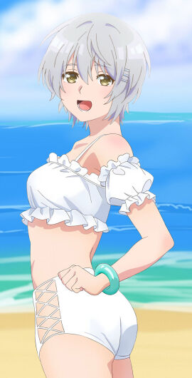 beach bracelet jaku-chara_tomozaki-kun kikuchi_fuuka looking_at_viewer pointy_chin silver_hair