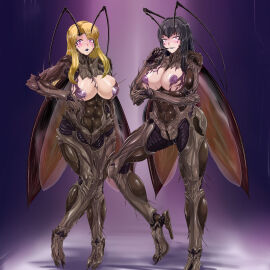 abs ass breasts damu_otoko female heeled_feet high_heels highschool_of_the_dead huge_ass huge_breasts insect_girl insects monster navel nipples pussy saeko_busujima shizuka_marikawa thick_thighs transformation wide_hips