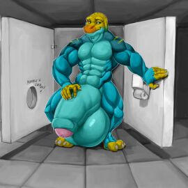 anthro balls bathroom big_balls big_penis blakethebartist blue_body blue_skin foreskin genitals glory_hole half-erect hi_res huge_balls huge_cock humanoid_genitalia humanoid_penis hyper hyper_balls hyper_genitalia hyper_penis lizard looking_at_viewer male male_only monroe_lehner muscular muscular_anthro muscular_male nude nude_anthro nude_male partially_retracted_foreskin penis public_restroom reptile restroom_stall retracted_foreskin scalie smile smiling_at_viewer solo uncircumcised