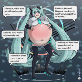 belly_bulge belly_expansion big_belly bloated bloated_belly bloated_stomach female hatsune_miku rubnavbh stuffed_belly vocaloid