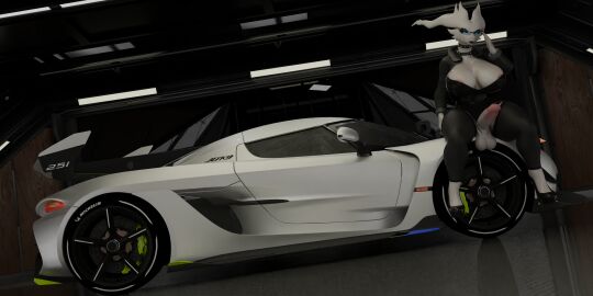 3d absurd_res anthro balls big_balls black_lipstick blender_cycles breasts car clothed clothing digital_media_(artwork) eyewear footwear futanari generation_5_pokemon genitals glasses hi_res high_heels humanoid_genitalia humanoid_penis intersex koenigsegg legendary_pokemon lipstick looking_at_viewer luxury_car makeup mystical_phox nintendo penis pokemon pokemon_(species) reshiram shoes solo sports_car super_car tail vehicle