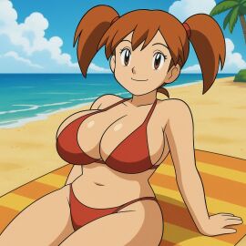 ai_generated beach big_breasts big_titties bikini breasts brown_eyes brown_hair brunette_female brunette_hair huge_breasts sexy sexy_pose twintails