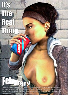 1girls 3d alyx_vance ashley003 breasts drinking english_text exposed_breasts female female_only half-life_(series) half-life_2 human human_female human_only magazine magazine_cover sfm solo source_filmmaker text