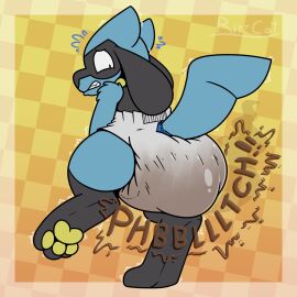 anthro diaper diaperfur embarrassed furry messing messy_diaper pokemon pokemon_(species) pokémon_(species) riolu ritzcat scat soiling