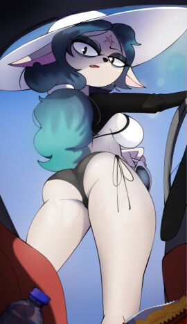 ass big_breasts bikini breasts claire_(the_summoning) eyewear female glasses goth goth_girl green_hair hat pale_skin the_summoning thick_ass tobitobi90