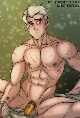 1boy balls chastity_cage chastity_device cum gayskeletonart hunter_(the_owl_house) male male_focus male_only muscular muscular_male penis solo solo_focus solo_male the_owl_house