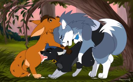 2d_animation anal animal_genitalia animated balls balls_deep bodily_fluids canid canine canine_genitalia canis cum cum_inside eevee fan_character fellatio female feral feral_on_feral feral_only fox generation_1_pokemon genital_fluids genitals group hot_spring male mammal mohitopaw nintendo oral penetration penile penis pokemon pokemon_(species) saliva sex sucking trio water wolf