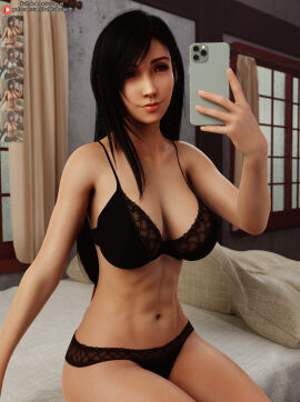 3d belly big_breasts breasts darkbahamuth female final_fantasy final_fantasy_vii lingerie midriff pinup selfie tifa_lockhart