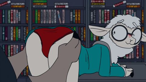 animated anthro anus blush bottomwear bovid caprine clothed clothing clothing_lift clothing_pull duo ears_down excited eyewear female fluffy_fighters_(series) genitals glasses gruffy_(fluffy_fighters) hi_res humanoid humanoid_genitalia humanoid_vulva imminent_sex leaning leaning_on_table library loop male male/female mammal nerd panties panties_down panty_pull partially_clothed pivoted_ears red_clothing red_panties red_underwear reveal revealing_pussy sex sheep size_difference skirt skirt_lift smile tabby_(fluffy_fighters) toxis underwear underwear_down underwear_pull unknown_species vulva