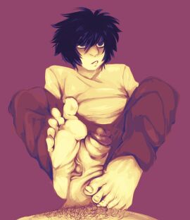 alternate_version_at_source alternate_version_available barefoot bileshroom death_note fanart feet foot_fetish foot_focus foot_play footjob footjob_pov gay l_lawliet male pov pov_footjob twink
