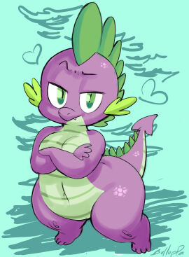 1boy anthro arms_crossed belly breasts bulluppa chubby chubby_male dragon dragon_tail fat femboy friendship_is_magic green_eyes green_hair hasbro heart_symbol hips looking_at_viewer male male_focus male_only male_with_breasts moobs my_little_pony my_little_pony_friendship_is_magic nude nude_male purple_body scalie scalie_humanoid shortstack shortstack_femboy spike_(mlp) stomach tail thick_thighs thighs wide_hips