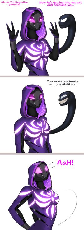 crossover female funny living_clothes living_latex marvel marvel_comics mass_effect quarian spacemaxmarine spider-gwen_(cosplay) spider-man_(series) tali'zorah_nar_rayya venom_(marvel)