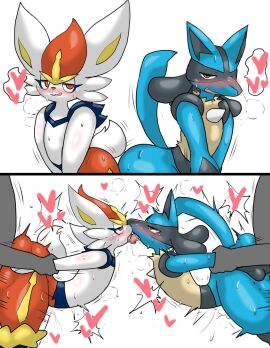 2koma anon anthro anthro_penetrated aroused ass big_ass big_butt blue_body blue_fur blush canid canine cinderace comic enigi09 french_kissing from_behind from_behind_position fur generation_4_pokemon generation_8_pokemon grey_body group heart_symbol hi_res interspecies kissing lagomorph lucario male male_penetrating mammal motion_lines nintendo penetration penile penile_penetration penis pokemon pokemon_(species) quality sex simple_background tail tongue tongue_out white_body white_fur