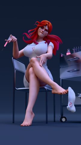 3d dota_2 feet feet_fetish feet_focus female female_focus female_only foot_fetish foot_focus green_eyes legs medical_instrument naughty naughty_face nurse nurse_uniform red_hair redhead_female solo solo_female solo_focus vaccine webzzter white_nails windranger