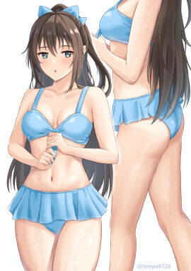 1girls absurd_res absurdres bare_arms bare_belly bare_calves bare_chest bare_hands bare_hips bare_knees bare_legs bare_midriff bare_navel bare_shoulders bare_skin bare_thighs belly belly_button bikini bikini_bottom bikini_only bikini_top blue-eyed_female blue_bikini blue_bikini_bottom blue_bikini_only blue_bikini_top blue_eyes blue_hair_ribbon blue_ribbon blue_swimsuit blue_swimwear blush blushing_at_viewer blushing_female breasts brown-haired_female brown_eyebrows brown_hair cleavage collarbone dot_nose dripping_wet elbows embarrassed embarrassed_female exposed exposed_arms exposed_belly exposed_legs exposed_midriff exposed_shoulders exposed_thighs female female_focus female_only fingers front-tie_bikini front-tie_bikini_top front-tie_top groin hair_between_eyes hair_ribbon high_resolution highres hourglass_figure lean_figure legs legs_together light-skined_female light-skinned_female light_skin long_hair looking_at_viewer love_live! love_live!_nijigasaki_high_school_idol_club medium_breasts narrow_waist navel ousaka_shizuku petite petite_body petite_breasts petite_female ribbon shoulders sideboob simple_background slender_body slender_waist slim_female slim_waist soaked solo standing swimsuit swimwear thick_thighs thighs thin_waist tsuruyama_(tenten) upper_body v-line wet wet_belly wet_bikini wet_body wet_breasts wet_legs wet_thighs white_background wide_hips