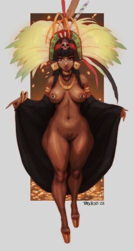 1girls absurdres alternate_costume armlet artist_name aztec bigbossrequiem black_hair black_pubic_hair bracelet breasts breasts_apart chel chel_(the_road_to_el_dorado) dark-skinned_female dark_nipples dark_skin dreamworks earrings facepaint feathers female female_pubic_hair full_body gold_footwear hair_ornament headdress high_heels highres hime_cut jewelry large_breasts latina long_hair looking_at_viewer mesoamerican native_american native_latina necklace nipple_piercing nipple_rings nipples piercing platform_footwear platform_heels pubic_hair skull skull_hair_ornament solo the_road_to_el_dorado thick_thighs thighs wide_hips