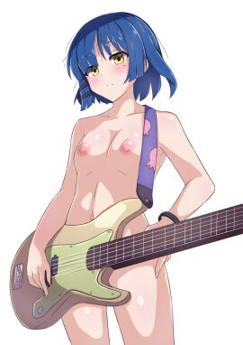1girls blue_hair blue_skin blush bocchi_the_rock! breasts casual completely_nude female guitar happy human human_only ka-9 legs light-skinned_female light_skin looking_at_viewer no_sex nude nude_female open_eyes open_mouth pale_skin peace_sign pixiv short_hair small_breasts smile solo standing tagme thick_thighs thighs white_background yamada_ryou yellow_eyes