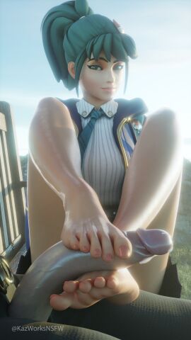 3d 3d_(artwork) 3d_background 3d_model 3d_render 8k blizzard_entertainment clothed cock cum cum_drip cum_leak cum_leaking cum_leaking_out_of_penis dick foot_fetish foot_focus foot_play foot_worship footjob footwear hi_res highres kazworksnsfw kiriko_(overwatch) kiriko_kamori looking_at_viewer overwatch overwatch_2 park park_bench penis sockjob socks soles sweat sweatdrop sweating sweaty toes toes_curled toes_scrunch toes_spread