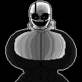 2d 2d_(artwork) alternate_version_at_source black_background breasts breasts_bigger_than_head fem_gaster female female_only gaster grey_sweater huge_breasts maicol_(artist) pixel_art solo solo_female sweater tagme turtleneck turtleneck_sweater undertale undertale_(series)