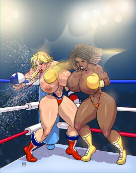 2girls ass athletic athletic_female big_ass big_breasts big_muscles big_thighs blue_eyes boxing boxing_gloves boxing_ring breasts brown-skinned_female brown_body brown_eyes brown_skin bust busty catfight chest curvaceous curvy curvy_figure dark-skinned_female dark_skin digital_media_(artwork) duo female female_focus female_only fight fit fit_female gabocaricaturas gloves hips hourglass_figure huge_ass huge_breasts human large_ass large_breasts legs light-skinned_female light_skin lily_(jackthesoul) lips lipstick mature mature_female multiple_females multiple_girls muscles muscular original original_character original_characters red_lipstick slim_waist sweat texas_flag_boxing_gloves texas_flag_panties thick thick_ass thick_butt thick_hips thick_legs thick_thighs thighs top_heavy topless topless_boxing voluptuous voluptuous_female waist wide_hips yellow_boxing_gloves yellow_gloves zoya_sisay