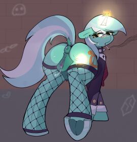 animal_genitalia animal_pussy anus ass bodily_fluids breasts choker cigarette crotchboobs crotchboobs_visible_through_thighs dowapone equid equine equine_genitalia equine_pussy female feral fishnets friendship_is_magic genital_fluids genitals green_nipples hasbro hi_res horn horse jewelry lyra_heartstrings_(mlp) mammal my_little_pony mythological_creature mythological_equine mythology necklace nipples non-human_areolae pony pussy solo tail unicorn vaginal_fluids