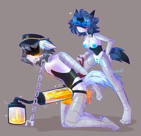collar dildo dildo_in_ass female femdom hornstarkitty leash male murder_drones original_character original_characters penis penis_pump