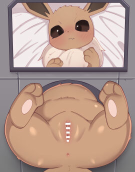 anus blush brown_body brown_fur canid censored eevee female feral feral_only fur generation_1_pokemon genitals hi_res himimi mammal nintendo nude pokemon pokemon_(species) pussy solo