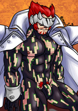 balls bara bulge digimon facial_hair flaccid gankoomon hasout_b male male_only muscles muscular penis sitting solo solo_male yaoi