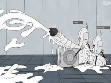 anal_sex cum earless ejaculation eyebrowless male male_focus male_only portal_(series) r0b0t turret_(portal)