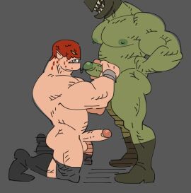 balls bara boner cannibal_fuckface erection gay male male_only muscles muscular nude on_knees penis posduroo prison_pit yaoi