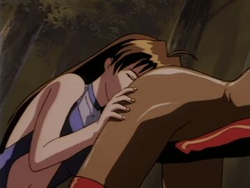 2girls animated ass ass_grab bent_over brown_hair closed_eyes cunnilingus dark-skinned_female dark_skin female mahou_no_shiho-chan oral taken_from_behind