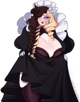 ahoge barely_contained_breasts belly belly_folds big_breasts big_hips black_dress blonde_female blonde_hair blue_eyes boob_squish boobs_bigger_than_head bra breast_squish breasts breasts_bigger_than_head chubby chubby_female cleavage cowlick curvy curvy_body curvy_female curvy_figure curvy_hips daniela_vaps darpunk dress dressed dye dyed_hair earring earrings fancy_clothing fancy_dress female hips hips_wider_than_shoulders jewelry jpeg mole mole_on_breast necklace nervous nervous_expression nervous_face nervous_female nervous_smile nervous_sweat oc original original_character ring tagme tight_clothes tight_clothing tight_dress tight_fit visible_bra voluptuous voluptuous_female