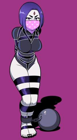 angry angry_face annoyed arms_behind_back bare_legs barefoot black_nails black_toenails bondage bound_toes breasts captured chained_ankles chains cloth_gag dc dc_comics demon demon_girl feet female femsub gag gagged goth goth_girl helpless hips iron_ball jam-orbital kidnapped leotard looking_at_viewer over_the_nose_gag purple_eyes purple_hair rachel_roth raven_(dc) restrained short_hair stuffed_mouth_gag tagme tape_bondage teen_titans thick_thighs thighs tied_toes tight_clothing toenail_polish toes