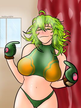 1girls artist_name artist_upload boku_no_hero_academia breasts female gloves green_eyes green_hair hero_outfit_(mha) large_breasts messy_hair my_hero_academia polisilver pose posing posing_for_the_viewer self_upload smiling tooru_hagakure tooru_hagakure_(visible) two_tone_hair