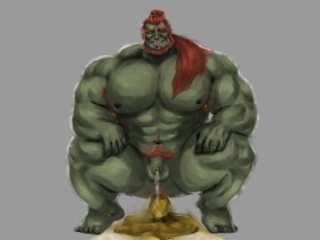 armpit_hair artist_request bara defecation digital_drawing_(artwork) dilf drooling fart farting firealpaca ganondorf ganondorf_(tears_of_the_kingdom) gerudo green_skin long_hair male male_only muscles muscular muscular_male nasty orange_beard orange_hair peeing pubic_hair saliva scat shitting smiling squatting tagme tears_of_the_kingdom the_legend_of_zelda tied_hair urinating urinating_male urinating_while_defecating urination urine urine_puddle watersports yaoi yellow_eyes