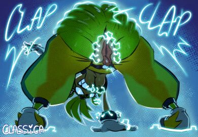 afrosoricid anthro anus ass bent_over big_ass big_butt bracelet breasts classica_p clitoris clothing electricity electricity_manipulation elemental_manipulation female footwear genital_piercing genitals gloves green_body grin hair handwear hanging_breasts hi_res huge_ass huge_butt idw_publishing jewelry mammal nipple_piercing nipples piercing ponytail pussy ring sega sharp_teeth shoes smile solo sonic_(series) sonic_the_hedgehog_(comics) sonic_the_hedgehog_(idw) sonic_the_hedgehog_(series) surge_the_tenrec tan_body tan_skin teeth tenrec translucent twerking