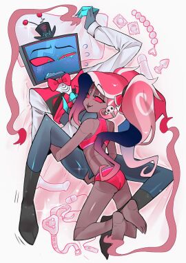 1boy 1girls anal_beads bra condom female female_fingering_male fingering hazbin_hotel male male/female panties red_bra red_panties sex_toy sex_toys velvette vox_(hazbin_hotel)